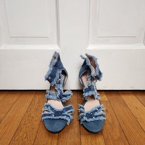 Frayed Denim Rhinestoned Heels